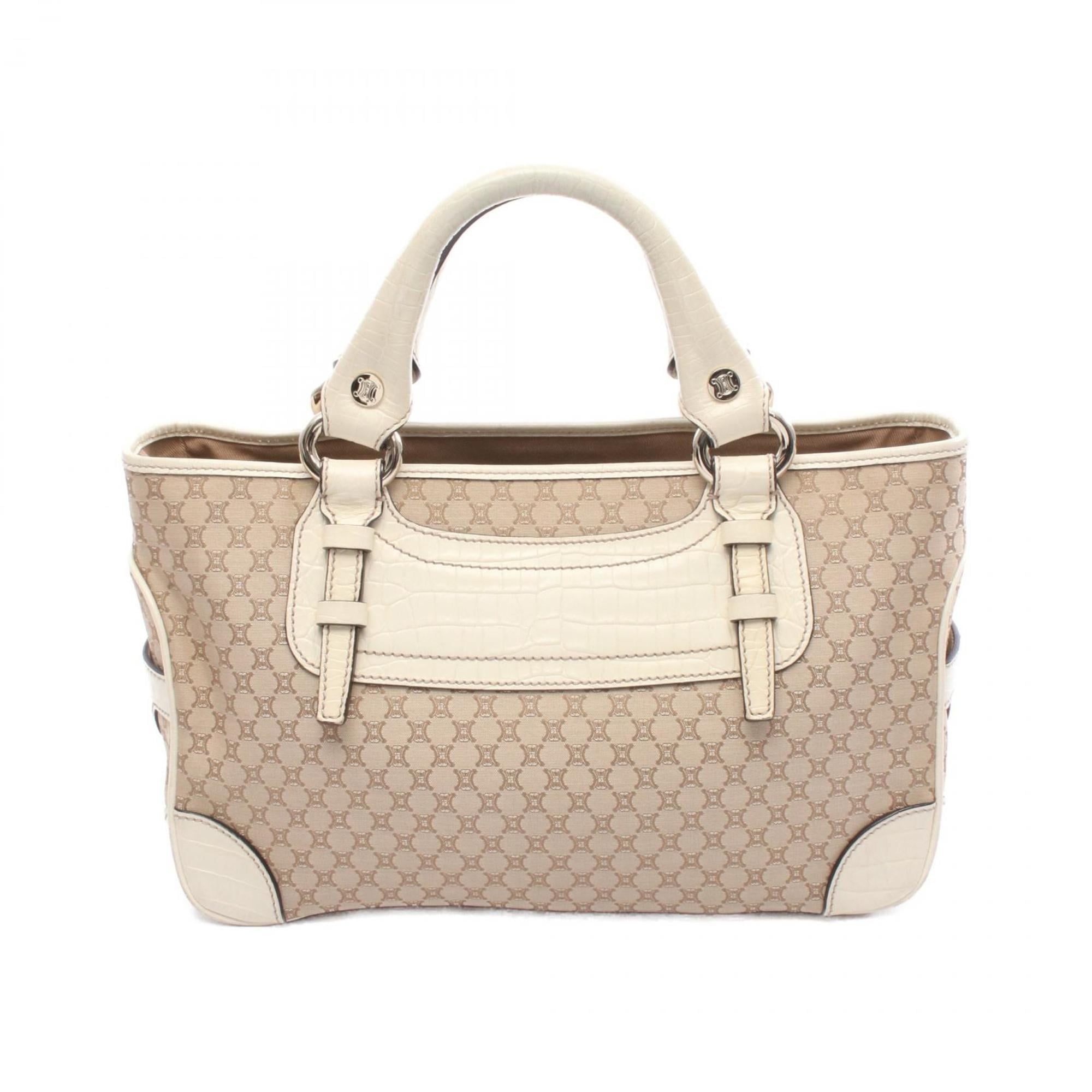 Celine Boogie Bag Macadam Handbag, Canvas and Leather, Women's, Beige White