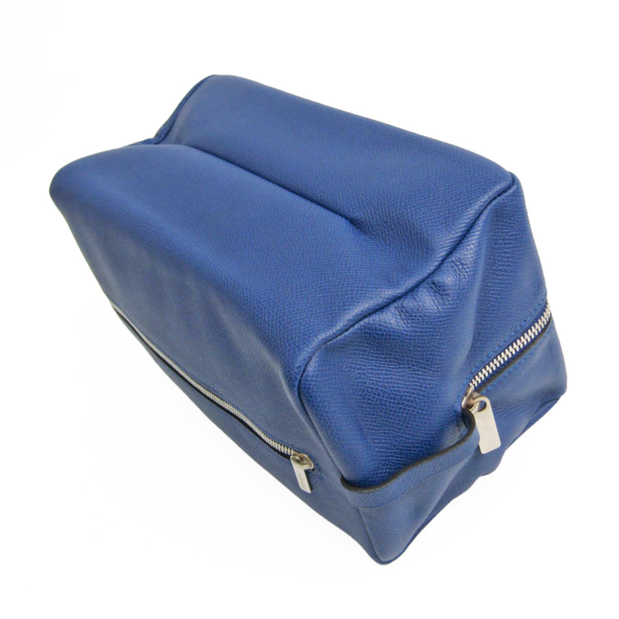 Valextra Large Beauty Case V6A68 Unisex Leather Clutch Bag,Pouch Royal Blue — Like New