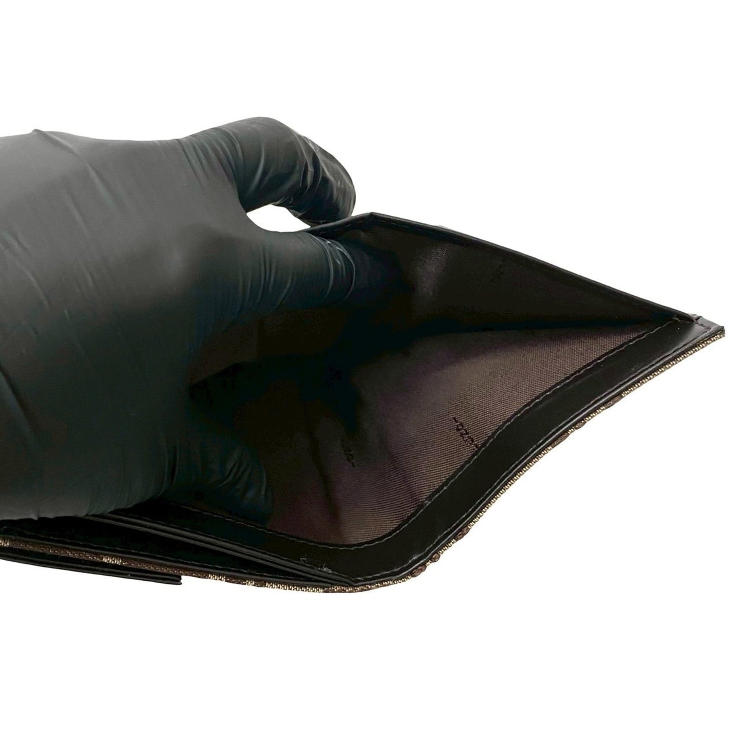 FENDI Zucchino FF Logo Leather Canvas Bifold Wallet Mini Brown 317-7