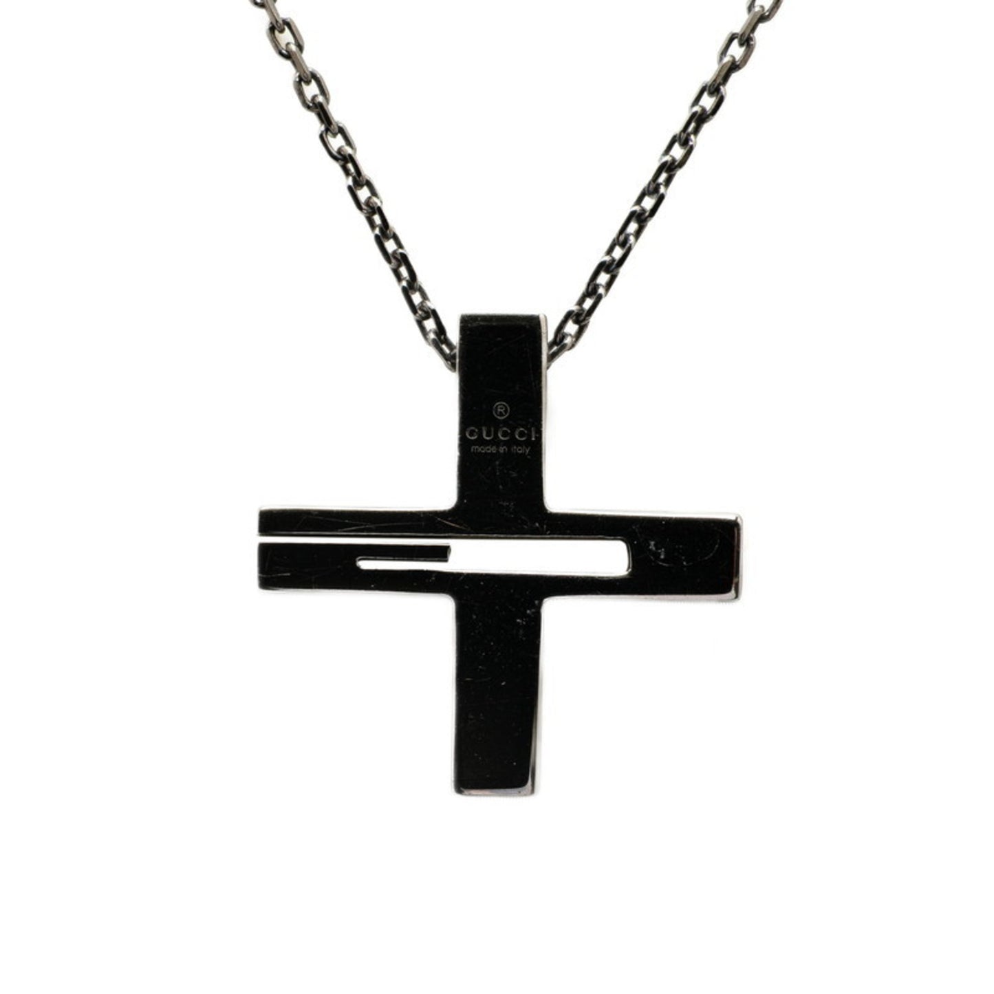Gucci Cutout G Cross Pendant Necklace 228363 SV925 Silver Ruthenium Women's GUCCI