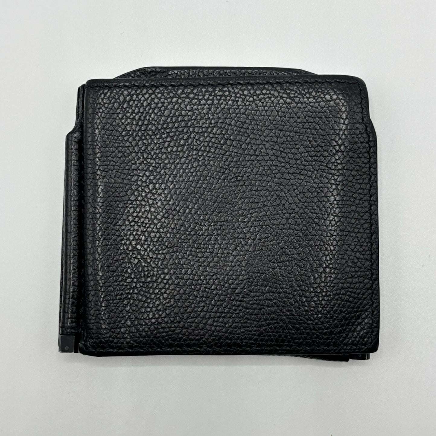 Valextra Wallet Double Money Clip Leather Black Coin Purse Billfold