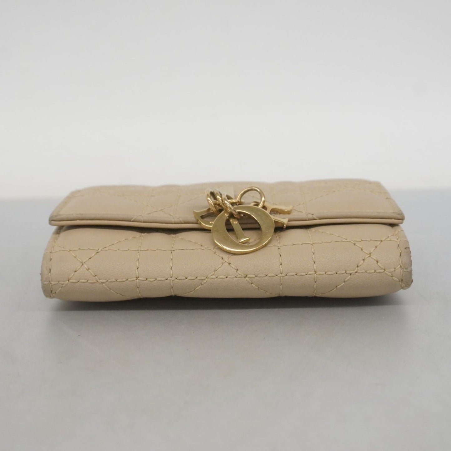 Christian Dior Cannage Leather Wallet, Beige, Champagne, Women's