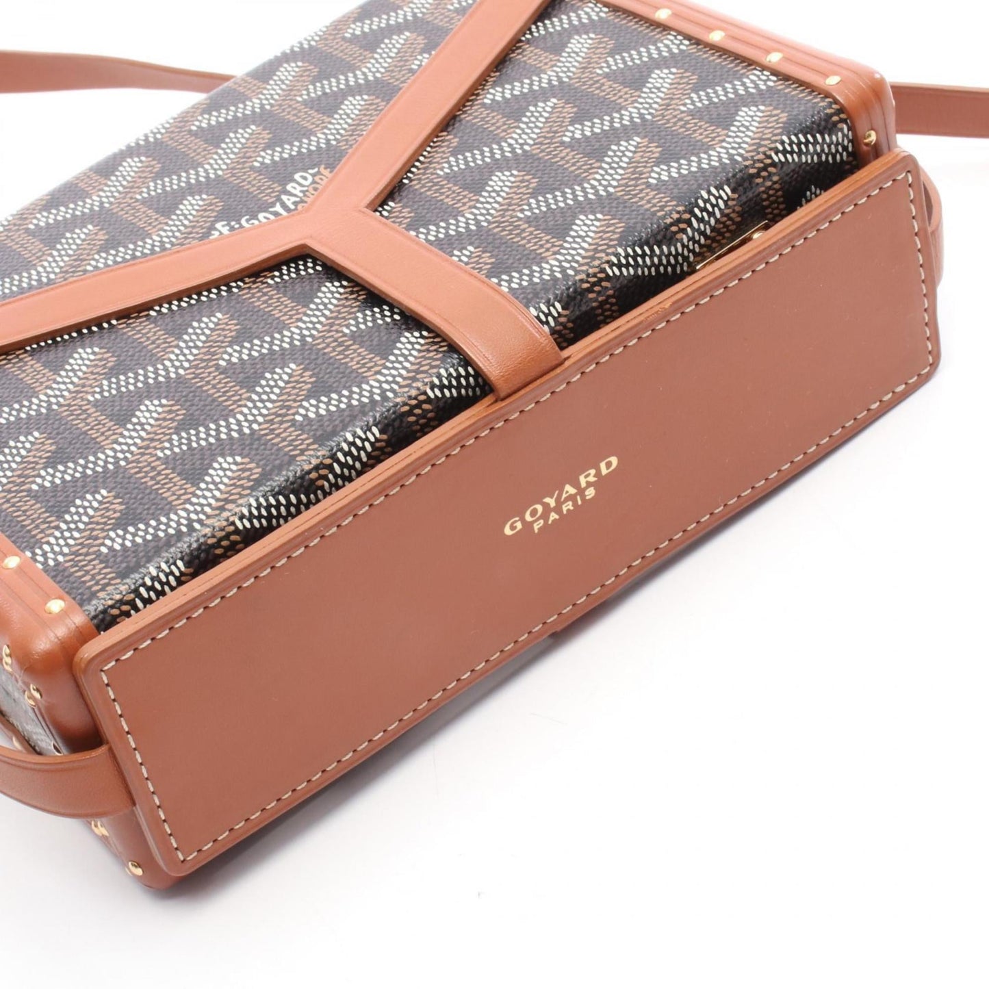 Goyard Minaudière Trunk Bag, Shoulder Coated Canvas and Leather, Women's, Black, Brown, White, MINA08PMLTY01CL03O