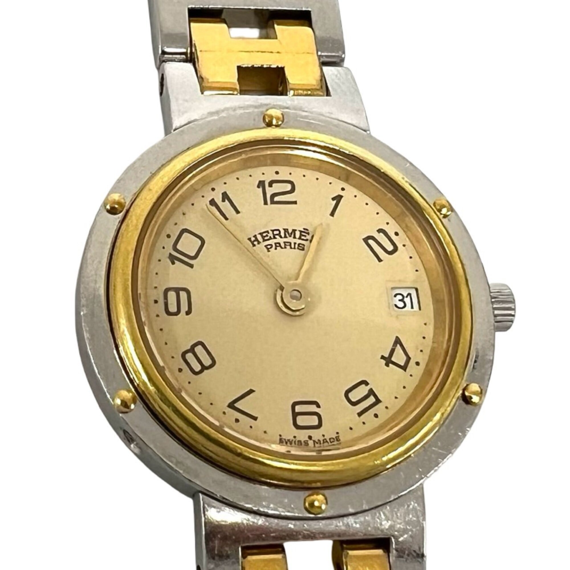 HERMES Clipper Stainless Steel GP Quartz Wristwatch, Silver, 30124 — Good