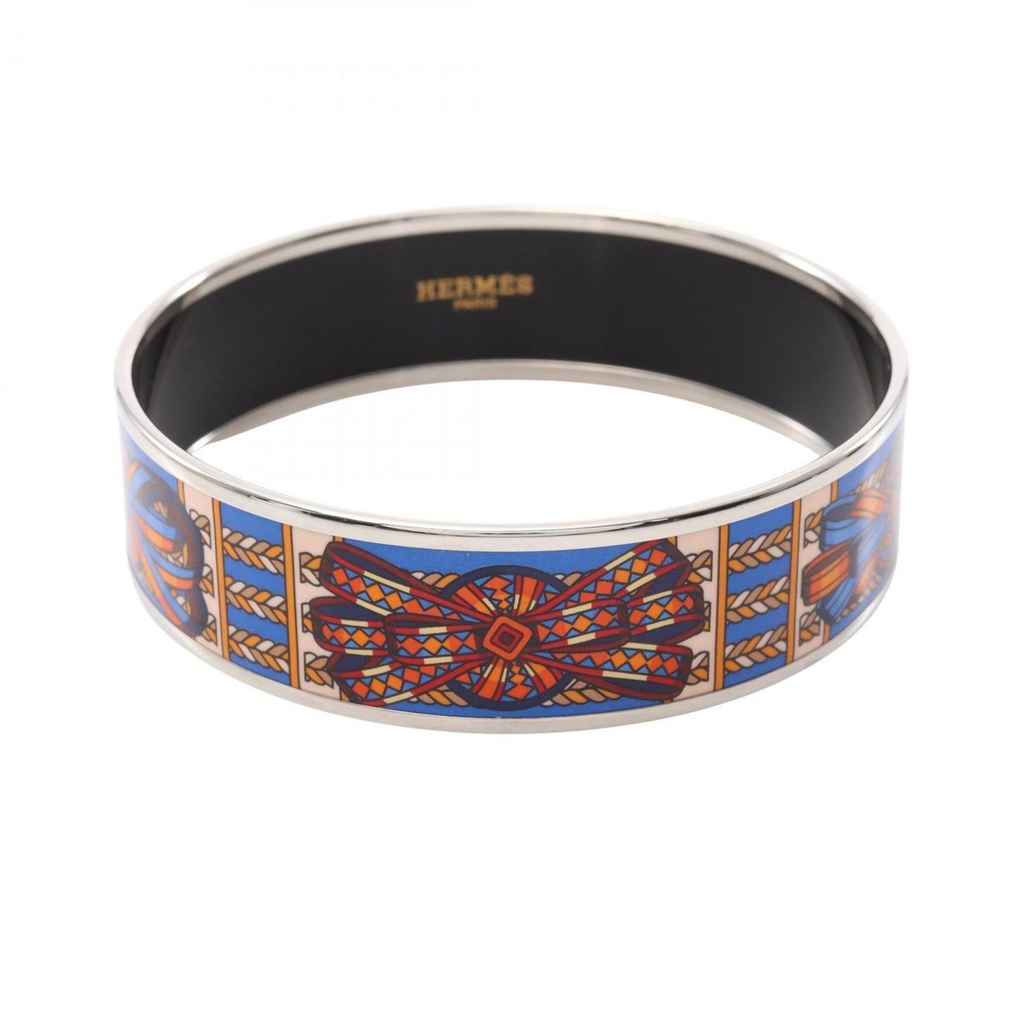 Hermes GM enamel bangle, stainless steel, cloisonne, for women, silver, multi-color
