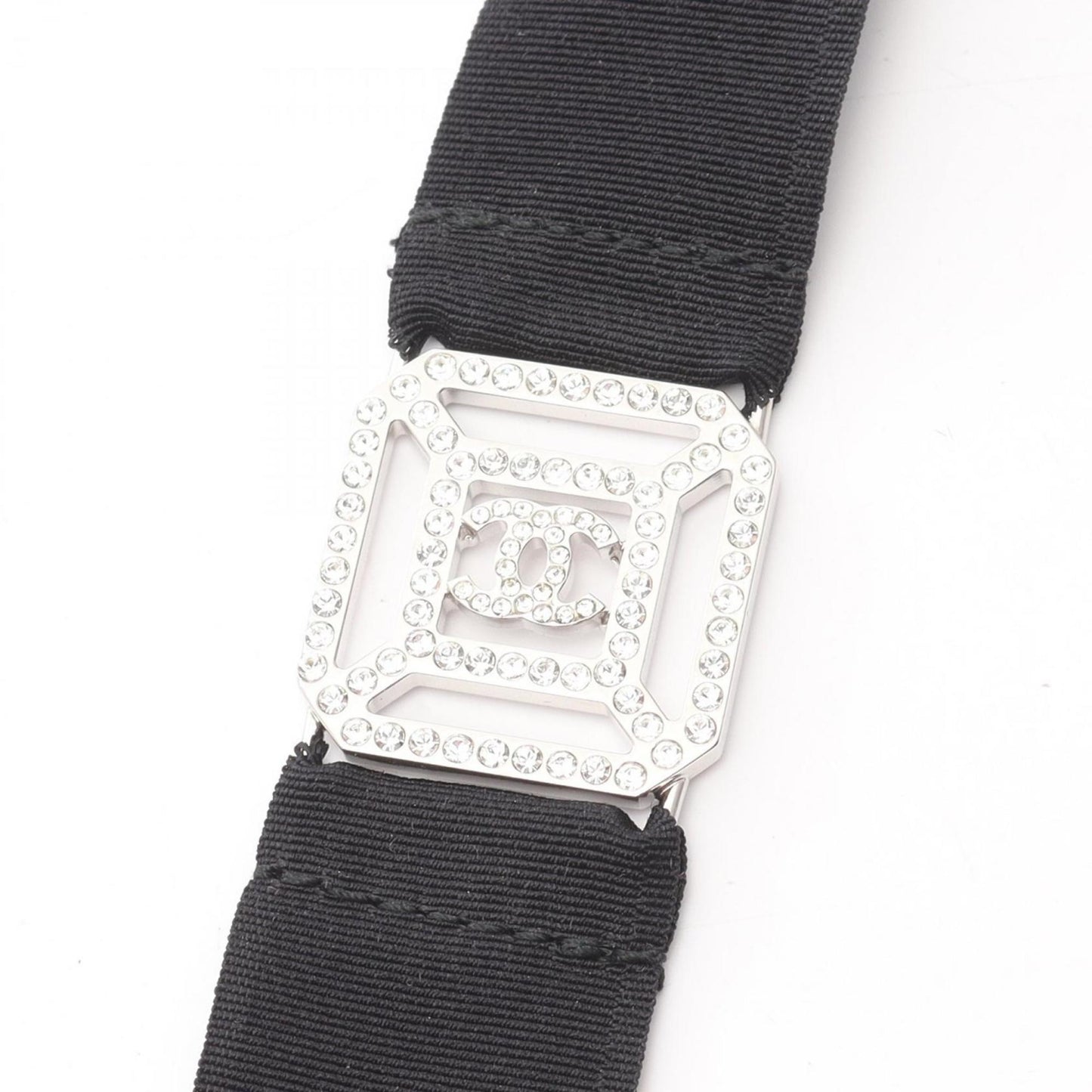 Chanel Coco Mark Necklace, Stainless Steel with Rhinestones, Women's, Silver, Clear, and Black