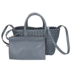 BOTTEGA VENETA 709464 Intrecciato Mini Cabas 2-Way Handbag, Gray with Gold Hardware, Women's — Like New