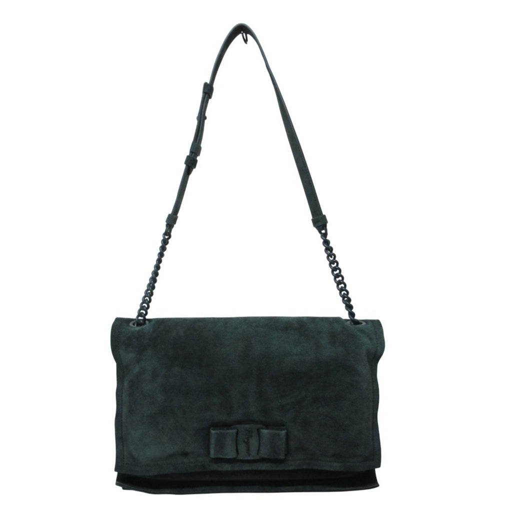 Salvatore Ferragamo VIVA BOW Vara Ribbon Suede Chain Shoulder Bag GG-211189 Green Women's