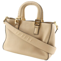 Fendi FF Tote Small Handbag 2-Way Shoulder Bag 8BH367 Calfskin Beige 2-way A5 Magnetic Closure Women's — Like New