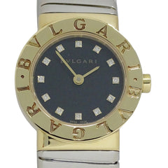 Bulgari BVLGARI Women's Watch, Brand: Tubogas, 12-Diamond Quartz Movement, 750YG (Yellow Gold) and 18K Stainless Steel (SS), Size L, Bangle, Round. (BB232T) — Good