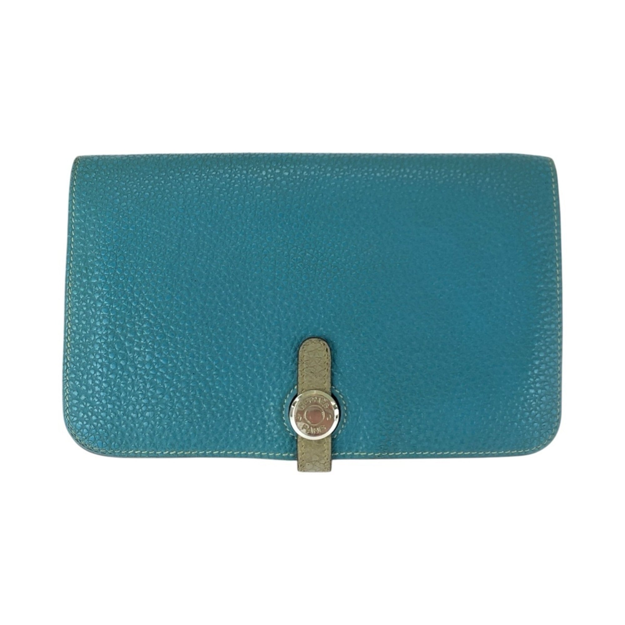 HERMES Dogon GM Blue Jean Togo Long Wallet in with Silver Hardware, □L Stamp, Women's