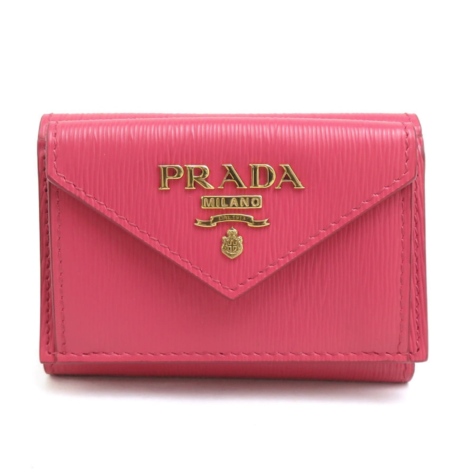 Prada PRADA Tri-fold Leather Wallet, Pink, Women's, 1MH021, 56495g
