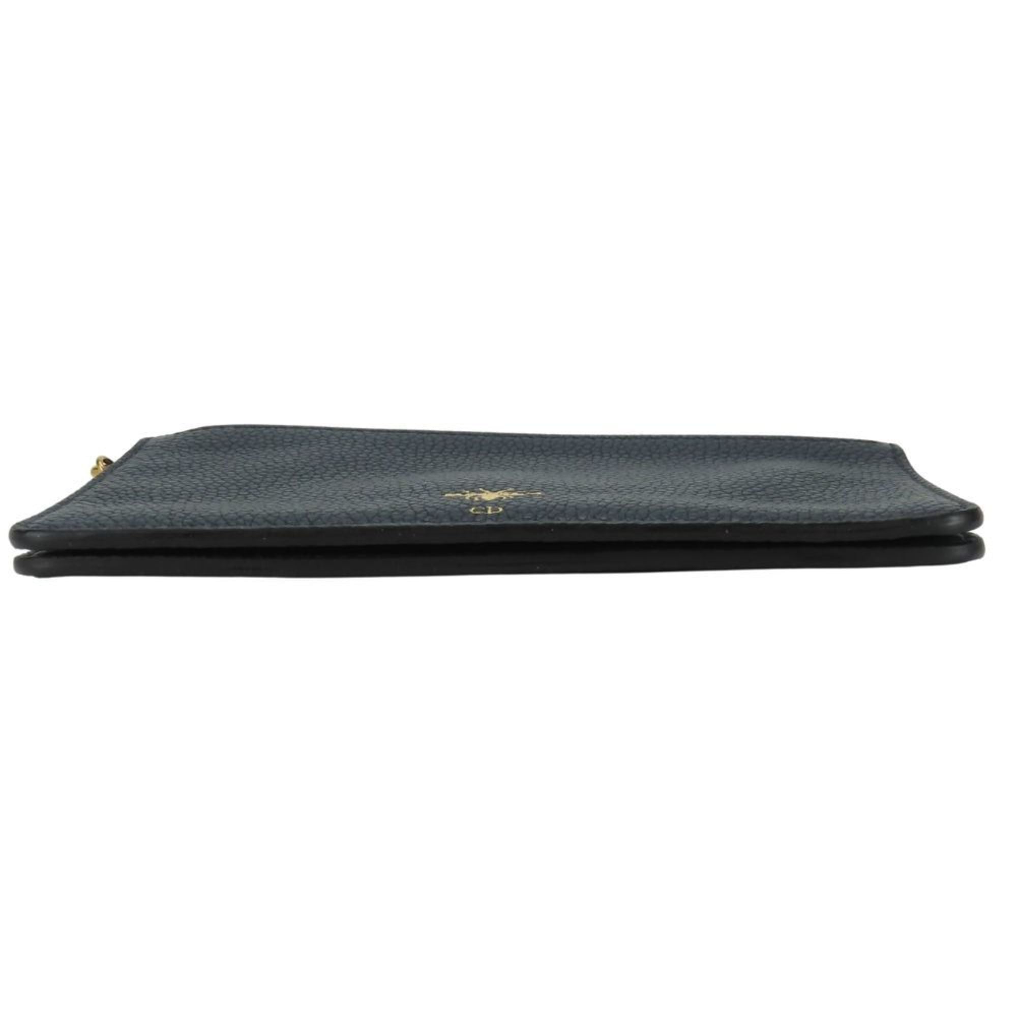 Christian Dior Pouch Bee Leather Navy Multi-Case Clutch Bag Women's