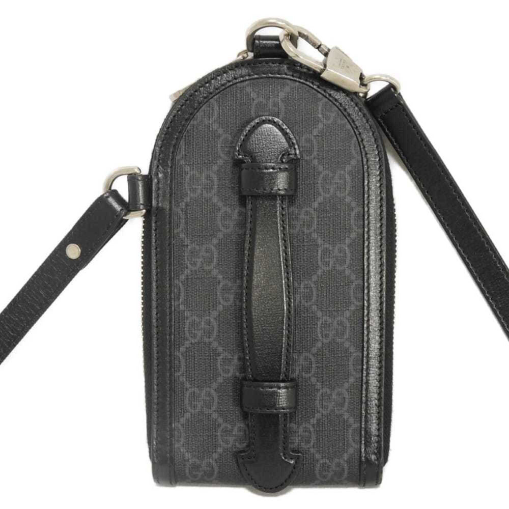 Gucci GG Supreme Shoulder Bag with Phone Holder, Double G Design, 2-Way, Interlocking G, Black, 724357 92TCF 1000, Men's/Women's — Like New