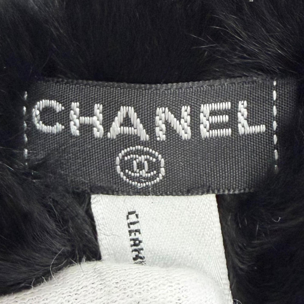 CHANEL Coco Mark Lapin Fur Wristband Bangle Bracelet, Black & White, Made in France, Women's, Comes with Box, Highly Recommended! — Like New