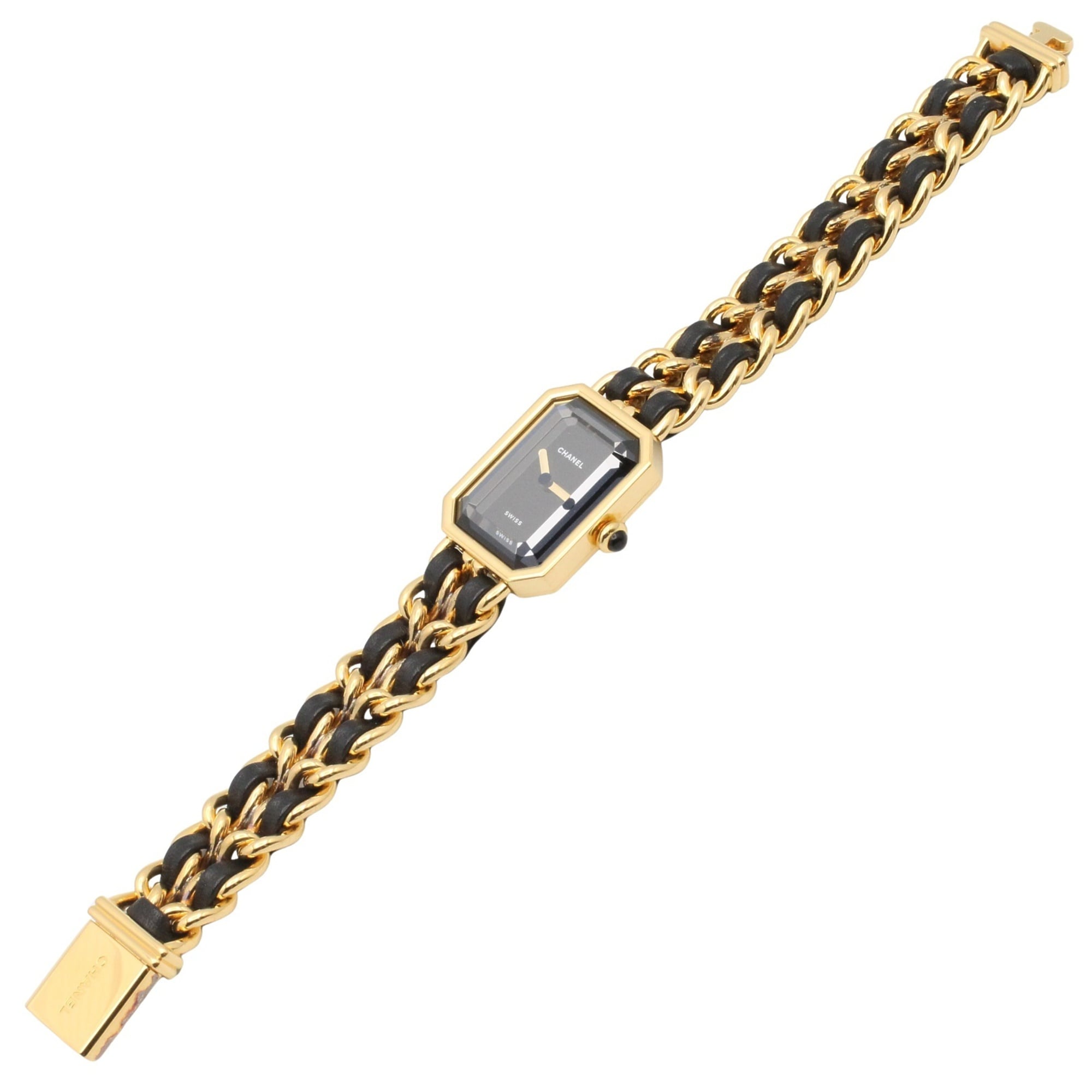 Chanel CHANEL Première L Watch, Gold Plated (GP), Leather Strap, Women's, Black, H0001 — Very Good