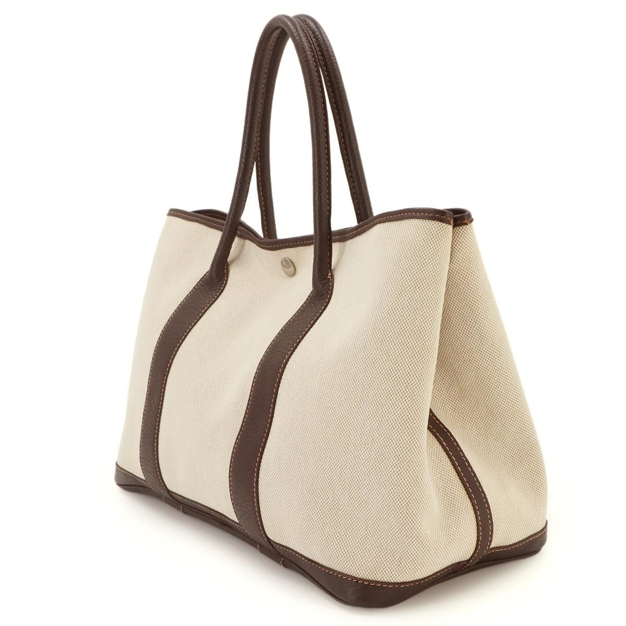 Hermes Garden 36 PM Tote Handbag, Toile H Leather, Natural Marron, □G Stamp, Silver Hardware, Party — Like New