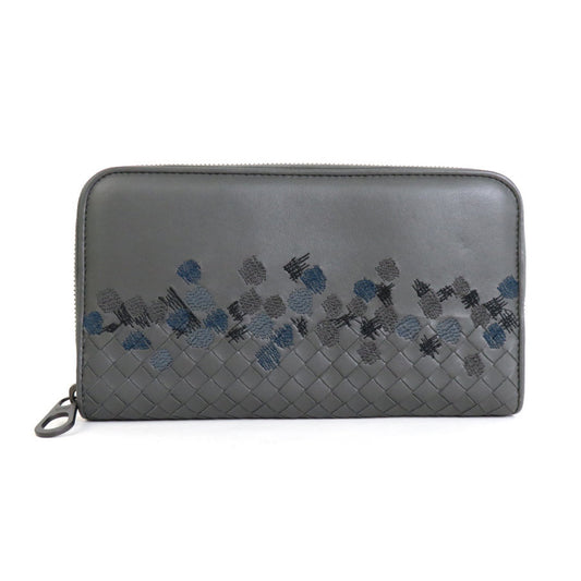 Bottega Veneta BOTTEGAVENETA Round Zipper Long Wallet Intrecciato Leather Gray Unisex