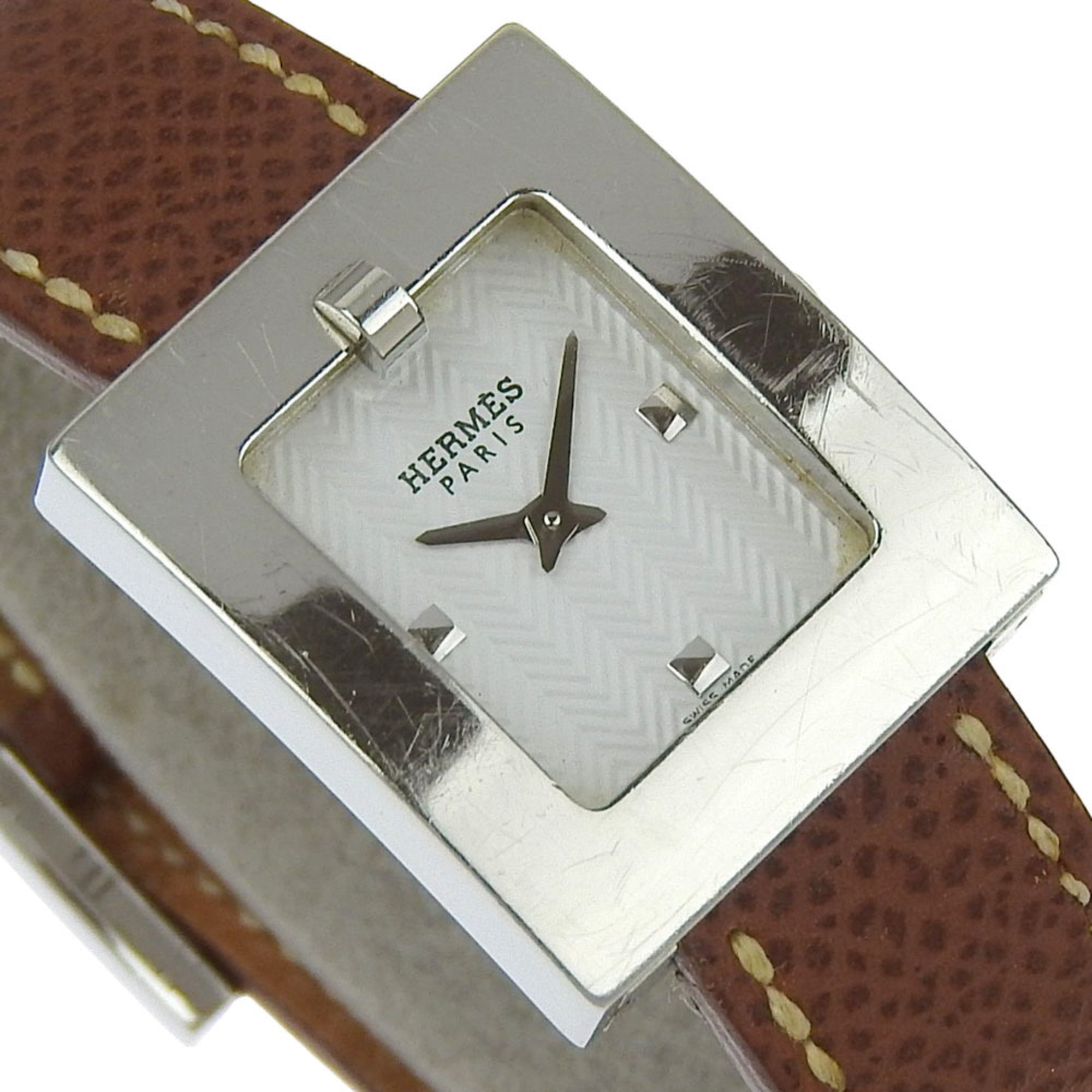 Hermès BE1.110 Women's Stainless Steel and Leather Strap Watch, 2002, Quartz Movement, Analog Display, White Dial — Good