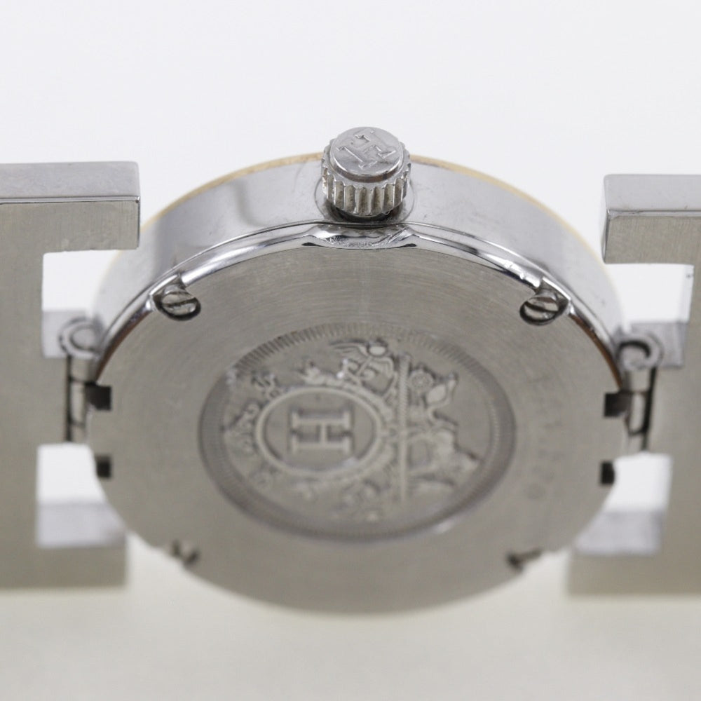 Hermes HERMES Paprika Watch PA1.220 Stainless Steel x Leather 2002 □F Quartz Analog Display White Dial Ladies — Good