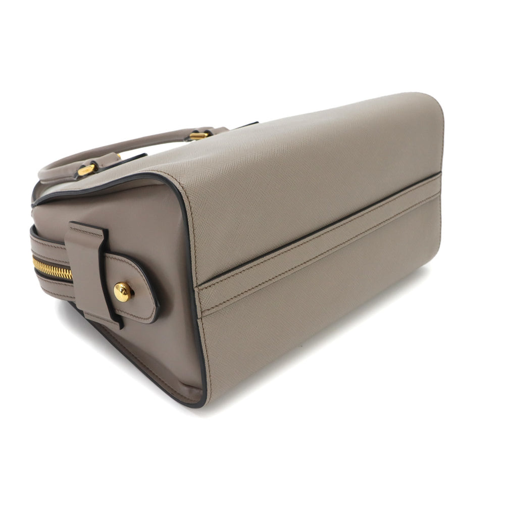 Prada Saffiano 2-way Hand/Shoulder Handbag, Gray Leather, 1BA164, Gold Hardware — Like New