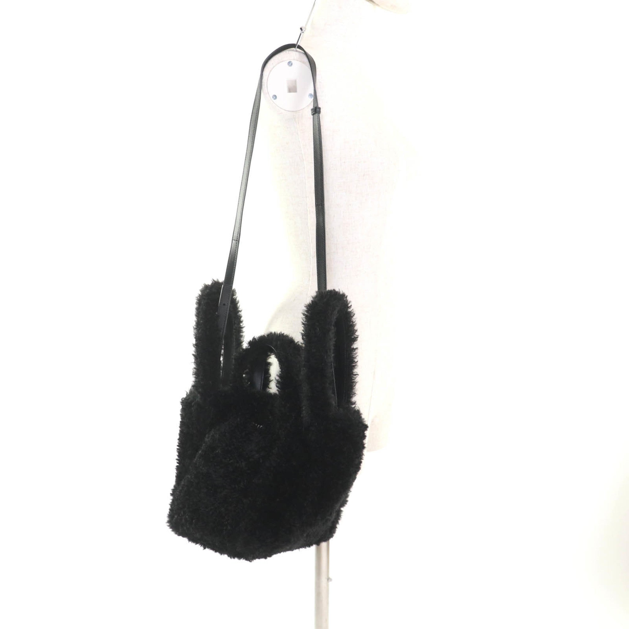 BALENCIAGA Everyday 2.0 XS (672793) Logo Embroidered F-Fur Shoulder Tote Bag, Black, Includes Dust Made in Italy — Like New
