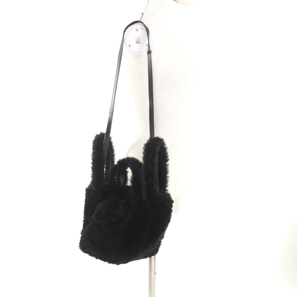 BALENCIAGA Everyday 2.0 XS (672793) Logo Embroidered F-Fur Shoulder Tote Bag, Black, Includes Dust Made in Italy — Like New