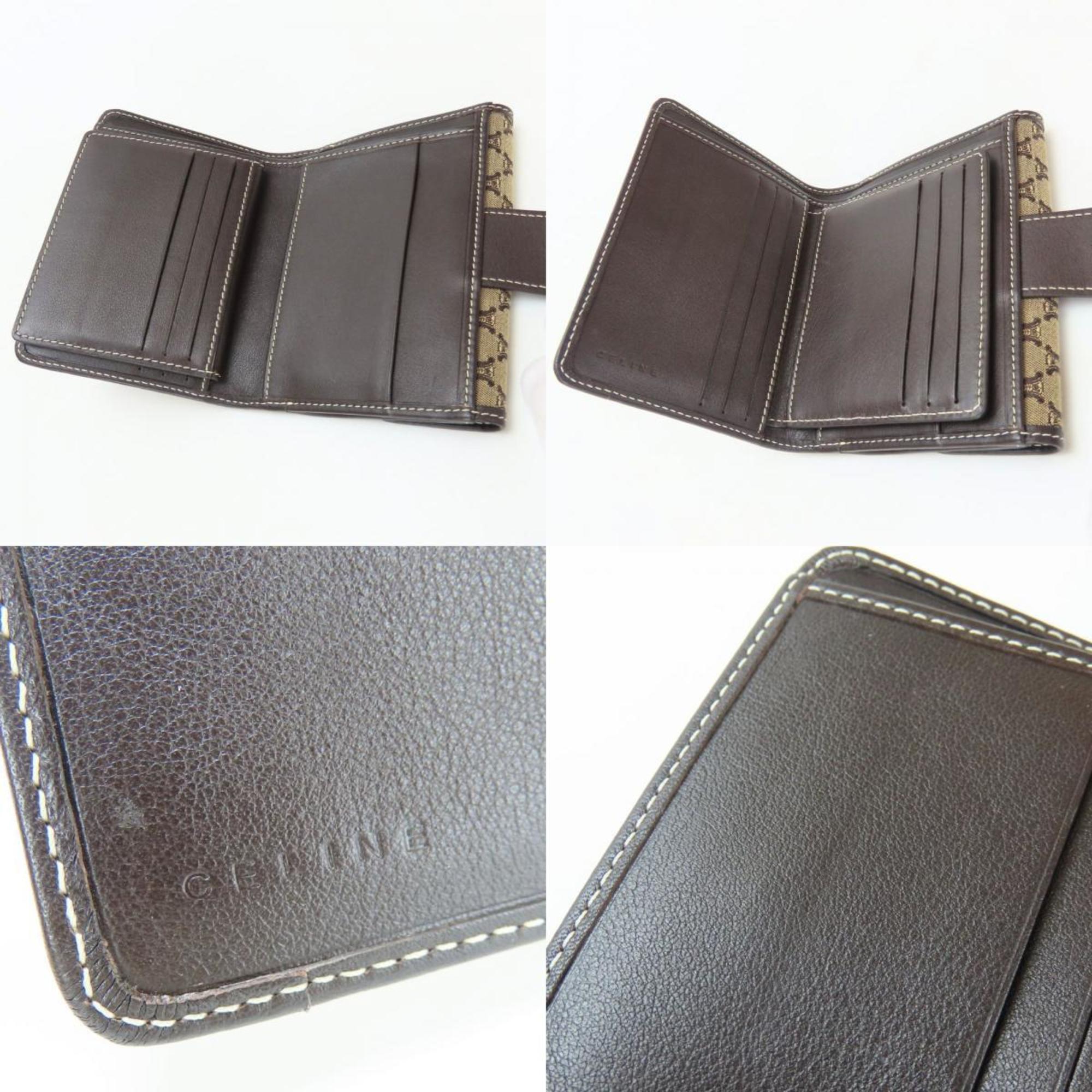 Celine bi-fold wallet, Macadam canvas and leather, beige dark brown, compact, women's, CELINE