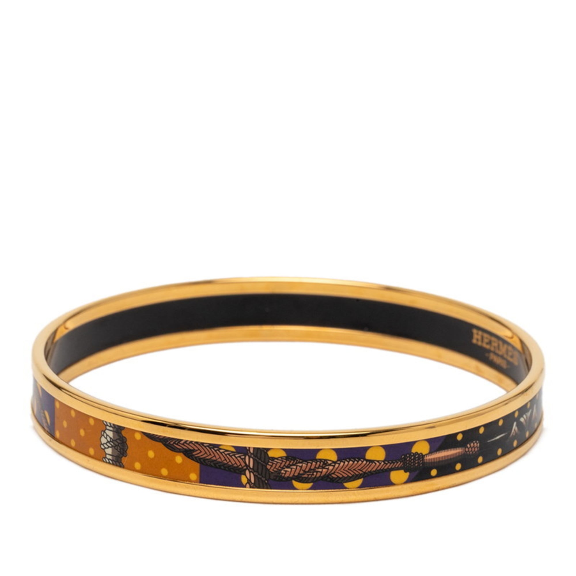 Hermes Enamel PM Cloisonne Bangle in Gold, Black, and Multicolor Plated for Women