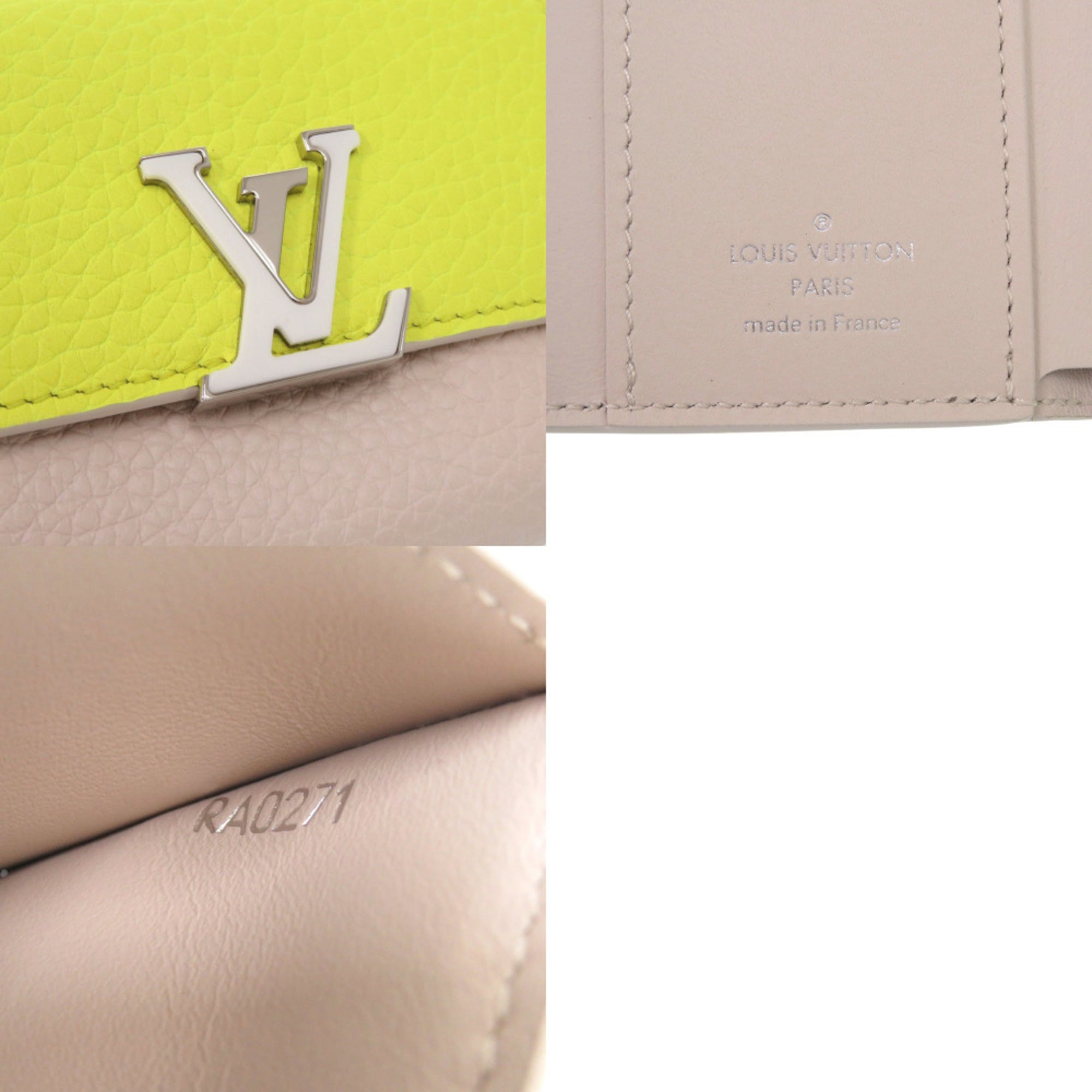 Like new Louis Vuitton Portefeuille Capucines XS M80325 Taurillon Leather Yellow and Beige Tri-fold Wallet LV 0725