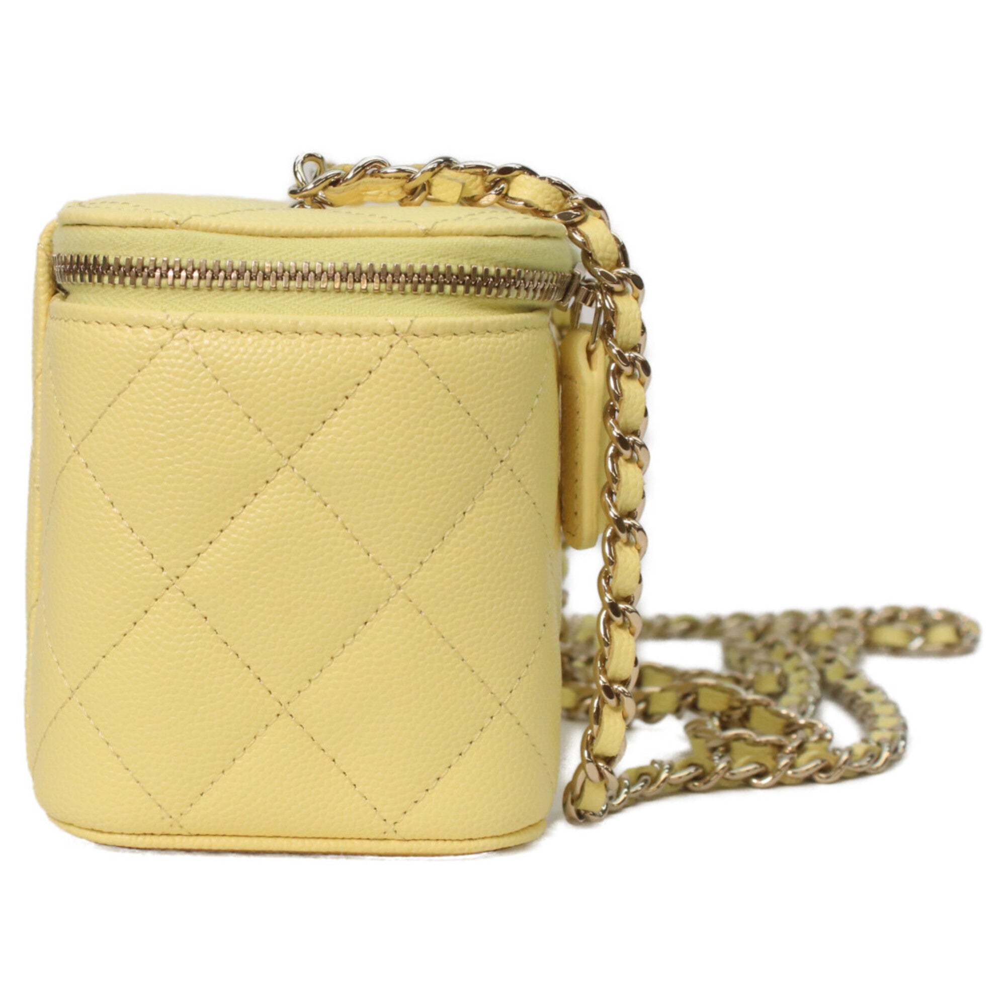 CHANEL AP4530 Yellow Caviar Leather Matelassé Shoulder Vanity Bag with Gold Hardware and Heart Rhinestone Coco Mark - Women's — Like New
