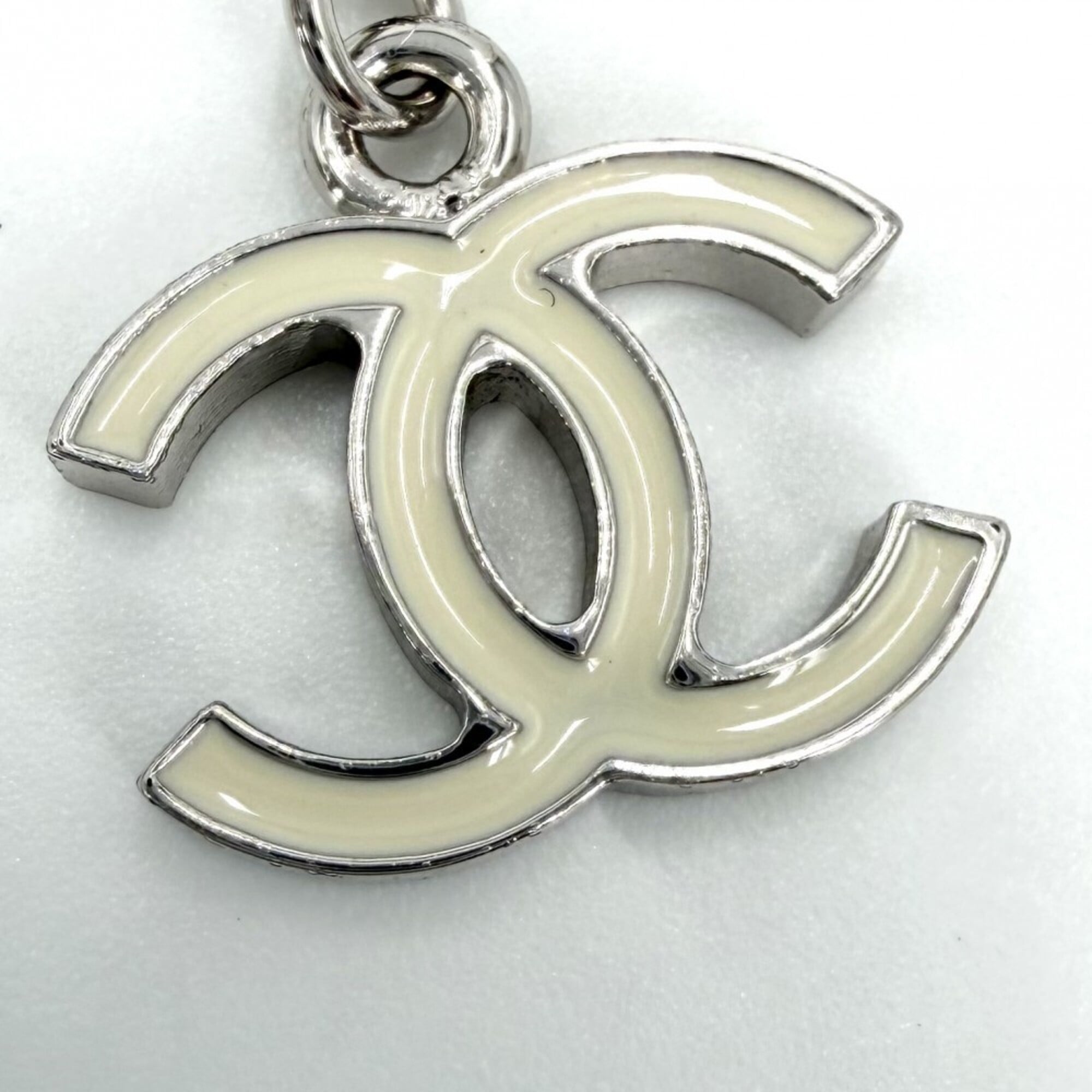 Chanel Necklace for Women, Coco Mark, Silver/White, Approx. 6.2g, 2005 Model (05V) — Like New