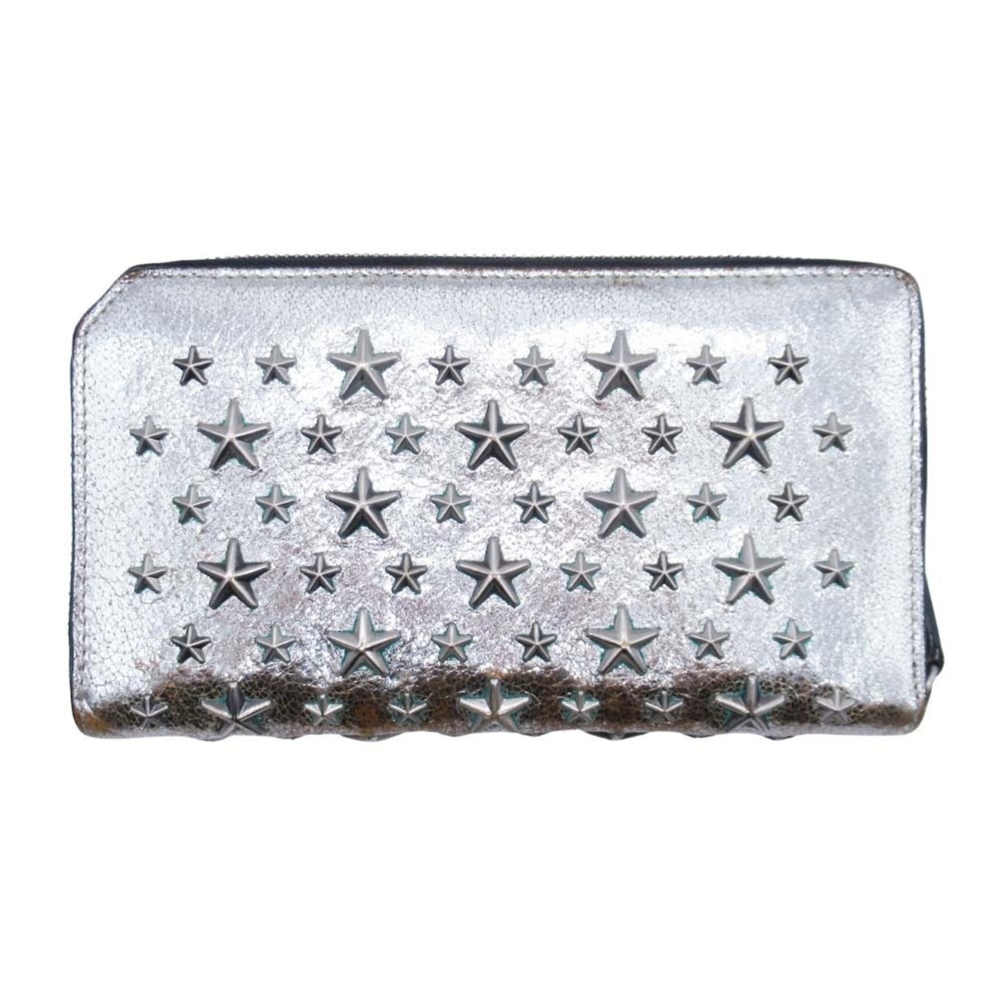JIMMY CHOO FILIPA Star Stud Long Wallet with Coin Purse, Metallic Silver, for Men and Women