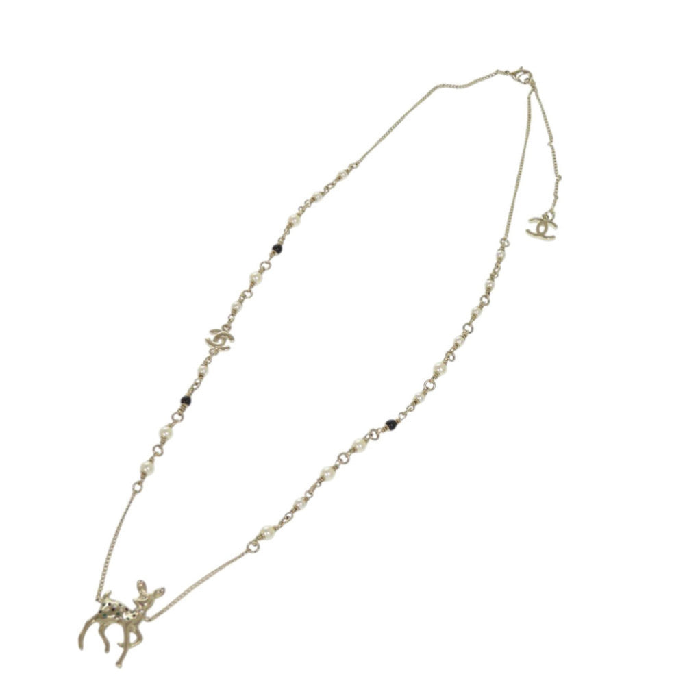 Like new Chanel deer motif GP rhinestone gold necklace 1815CHANEL — Like New