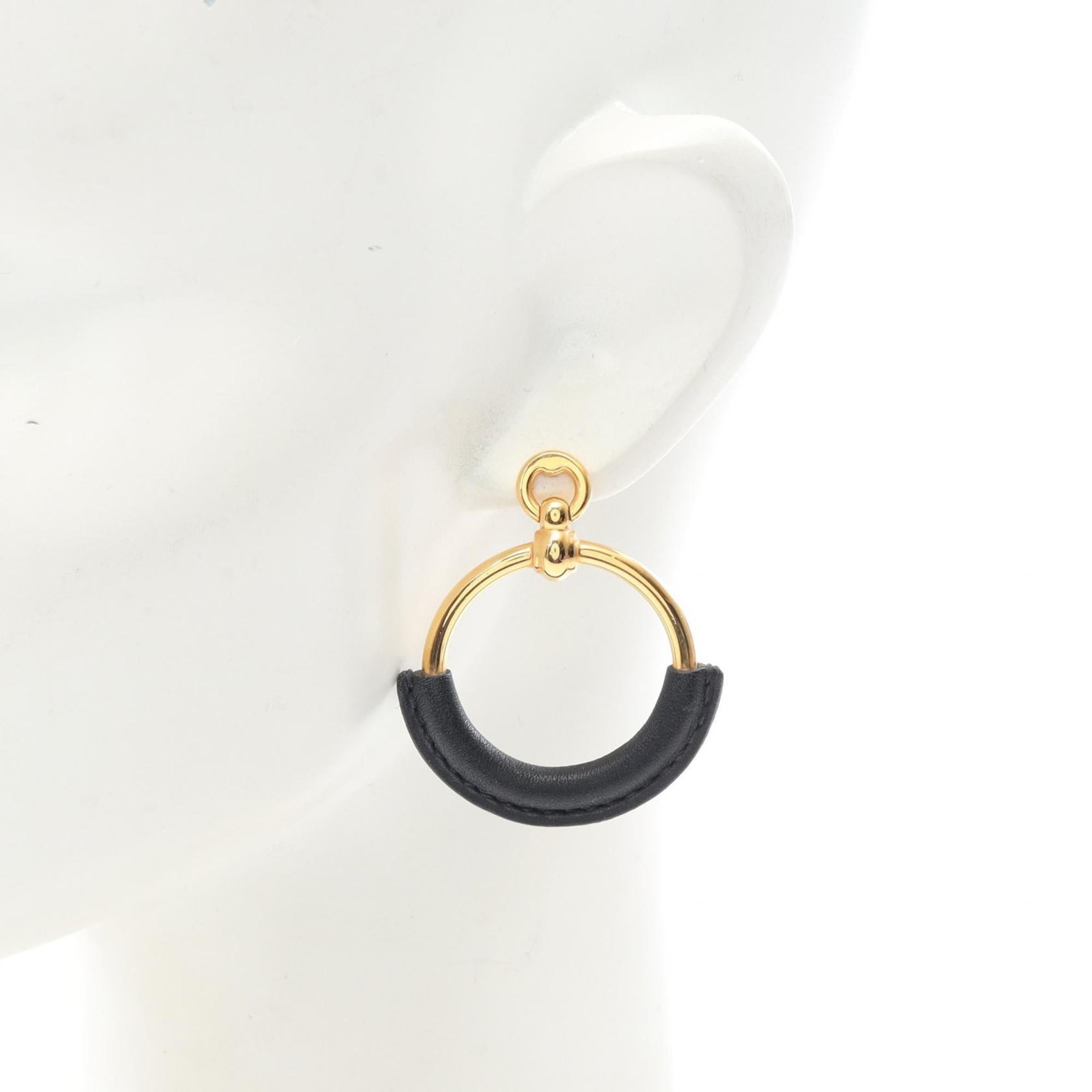 Hermes Hermès Grand Loop Earrings, Gold-Plated Leather, Women's, Gold and Black