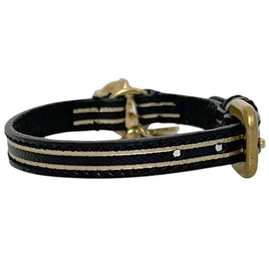 Prada Bracelet ec-24715 Black Gold Leather PRADA Border NERO Heart Swing Women's Men's