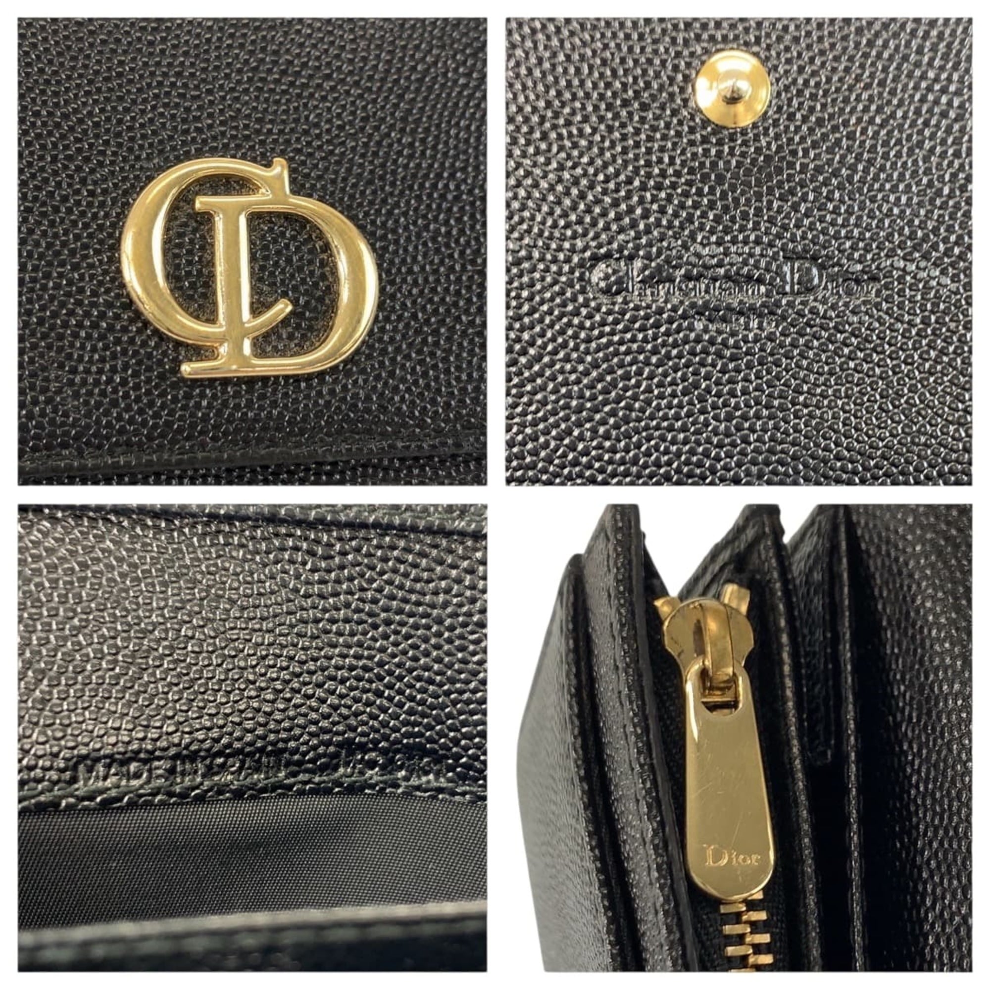 Christian Dior CD logo black leather long wallet with gold hardware, MC0131, women's, 600486