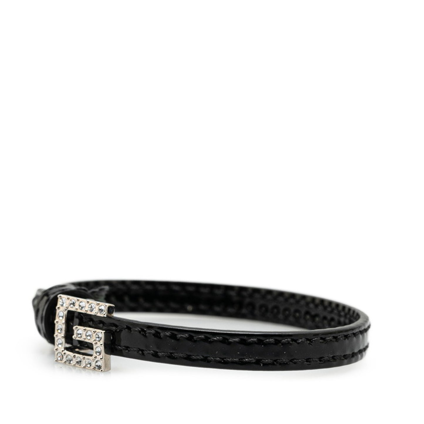 Gucci Square G Rhinestone Bracelet 623237 Black Leather Women's GUCCI