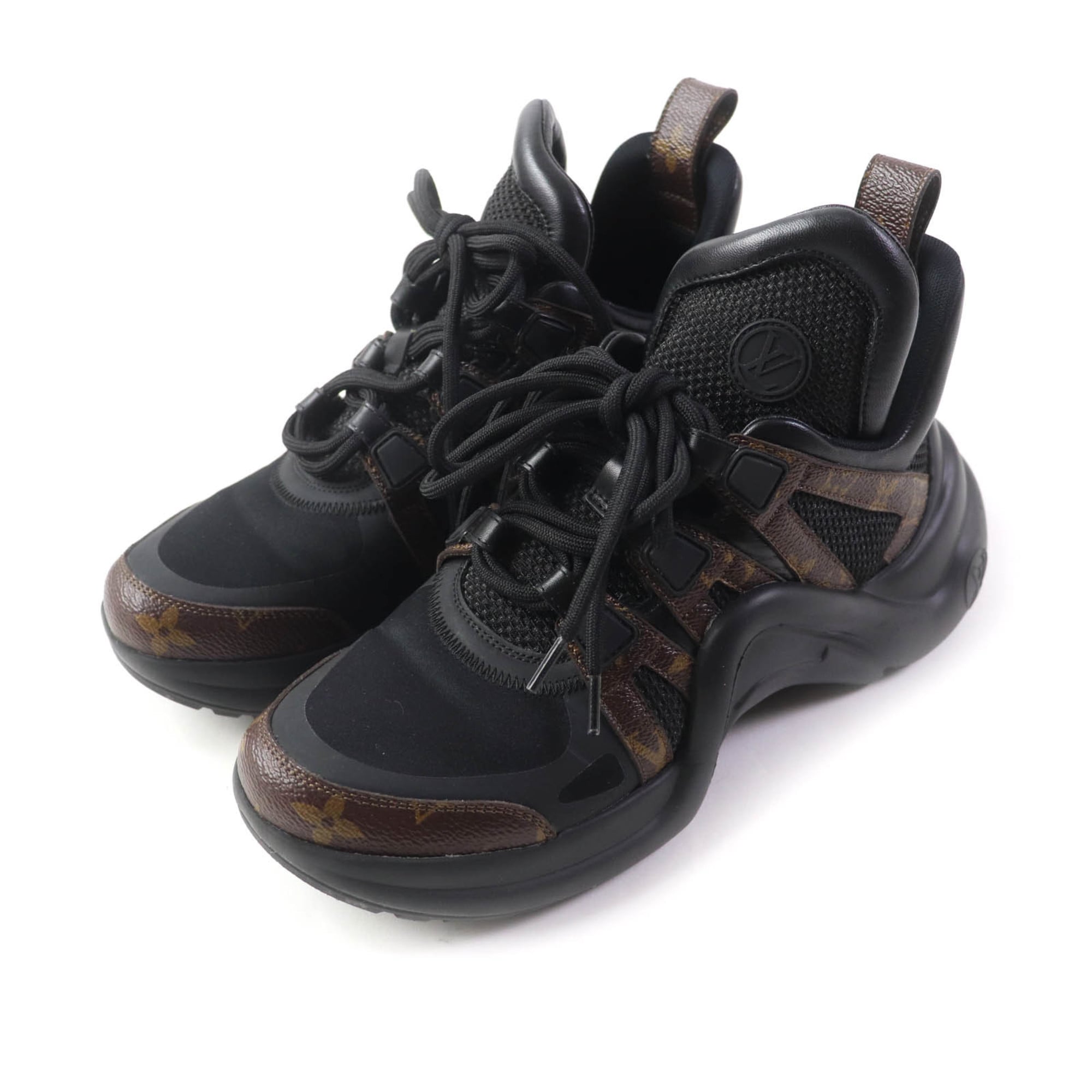 LOUIS VUITTON 1A43LE LV Arclight Line Sneakers, Noir Monogram, Lace-Up, Size 37, Comes with Dust Bag, Made in Italy, Women's