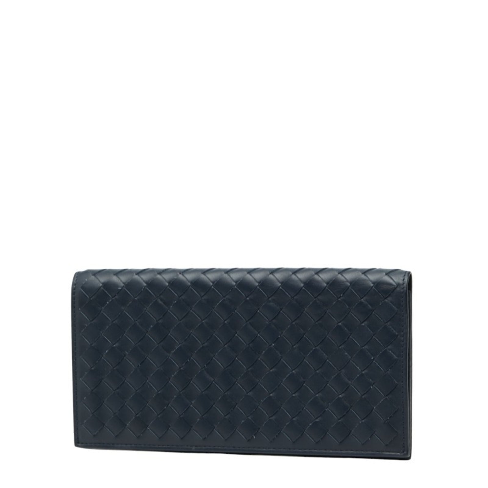Bottega Veneta Intrecciato Bi-fold Wallet Navy Leather Women's BOTTEGAVENETA