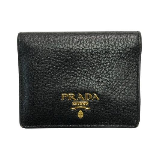 PRADA Prada Women's Bifold Leather Compact Wallet in Black and Red (T1)