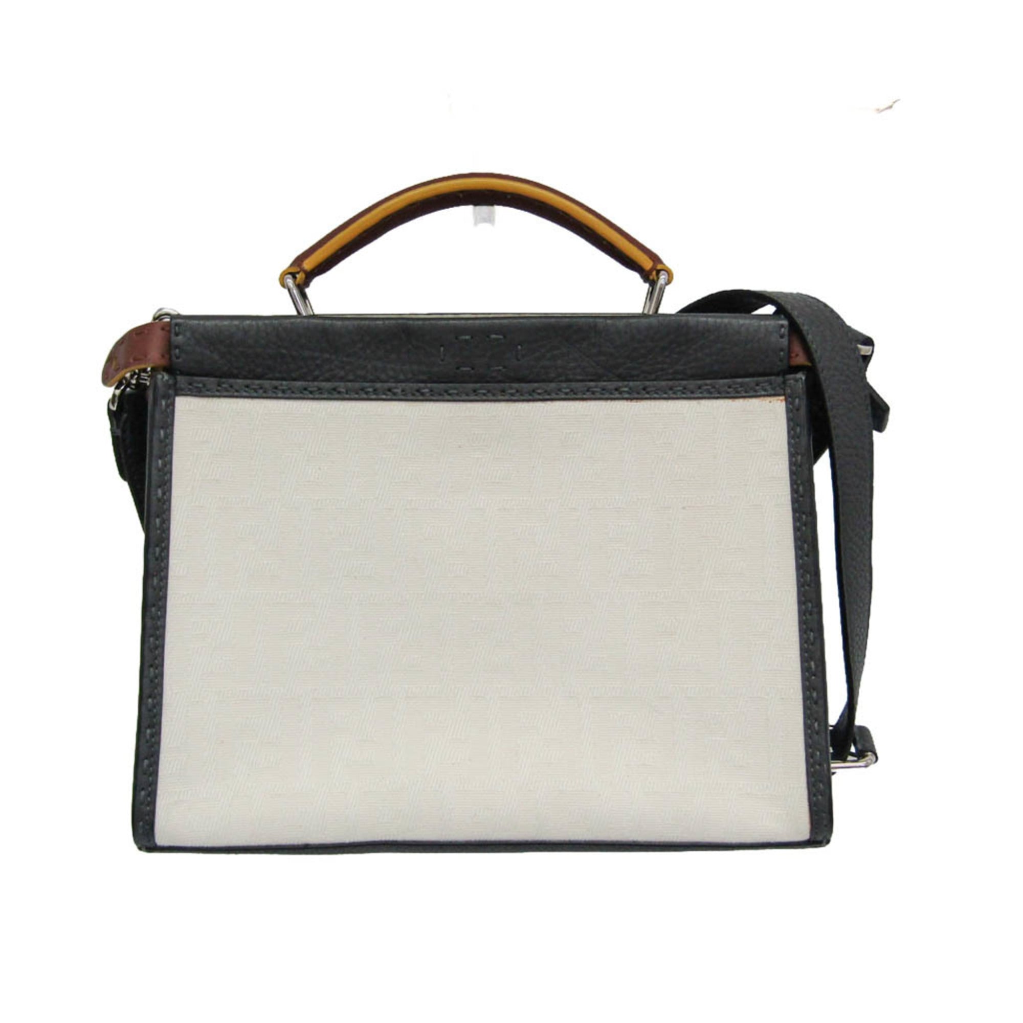 Fendi Selleria Peekaboo Fit Mini 7VA422 Women's Leather,Canvas Handbag,Shoulder Bag Gray,White — Like New