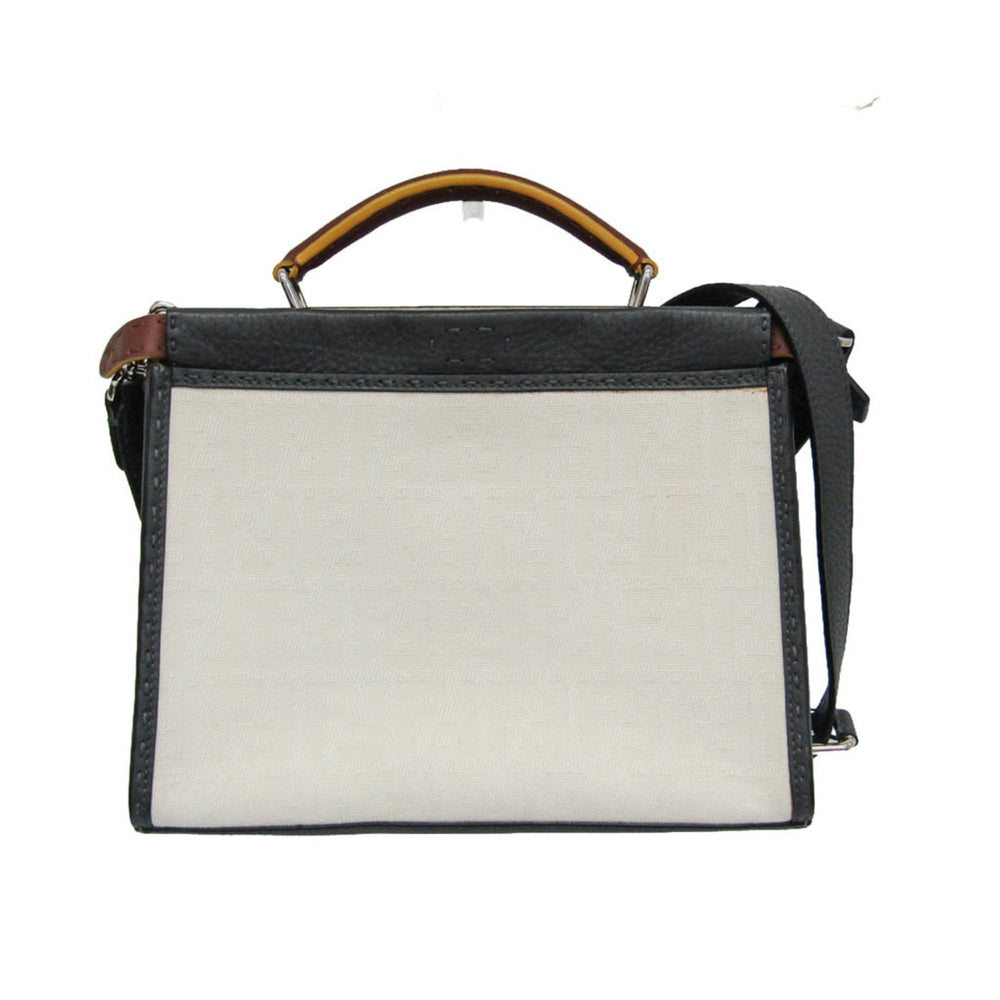 Fendi Selleria Peekaboo Fit Mini 7VA422 Women's Leather,Canvas Handbag,Shoulder Bag Gray,White — Like New