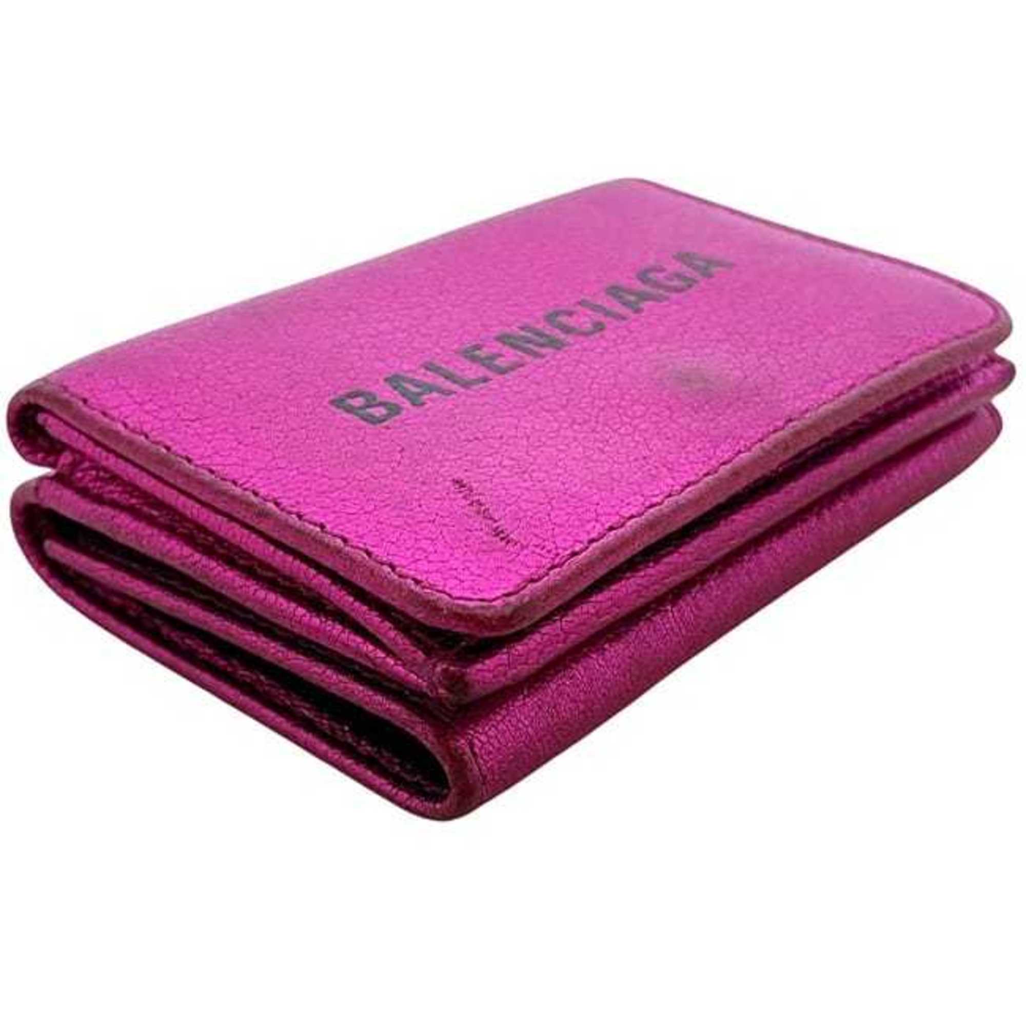 Balenciaga Tri-fold Wallet ec-24584 Pink Everyday 551921 5660 X 527538 Leather BALENCIAGA Compact Mini Folding Men's Women's Metallic