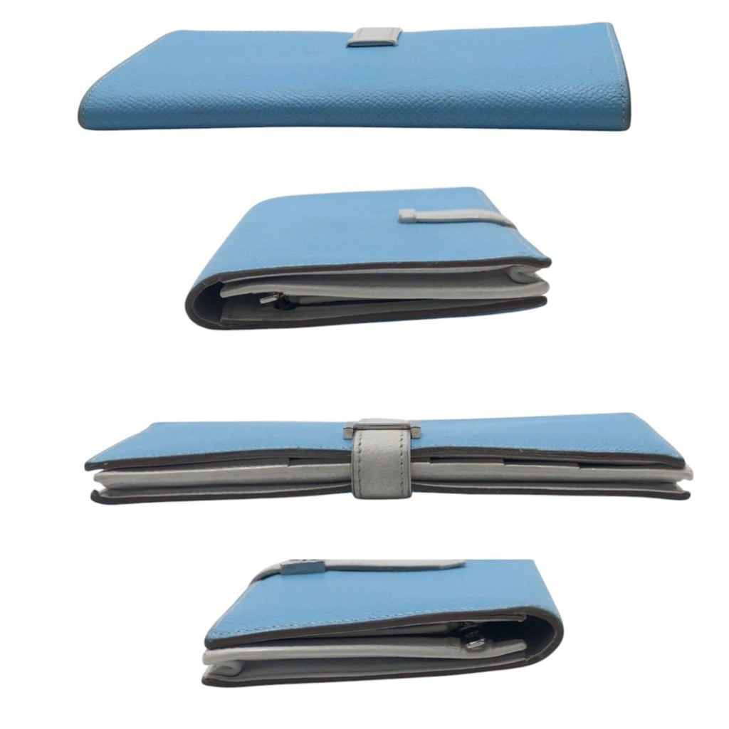 HERMES Bearn Soufflet Blue, Light and White Epsom Leather Long Wallet, □O ★ Stamped, Women's