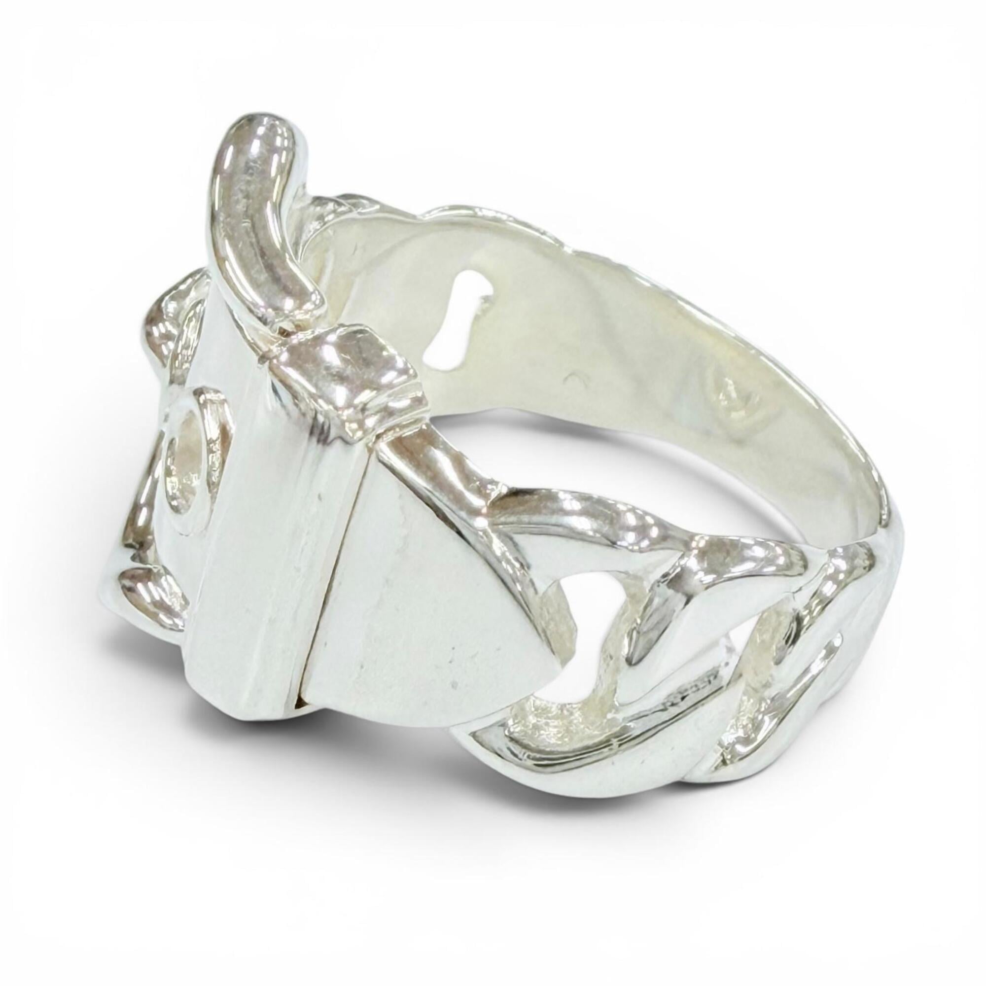 HERMES Vintage Boucles Sellier Ring, 925 Sterling Silver, Made in France, Weight 6.05g, Women's Ring — Like New