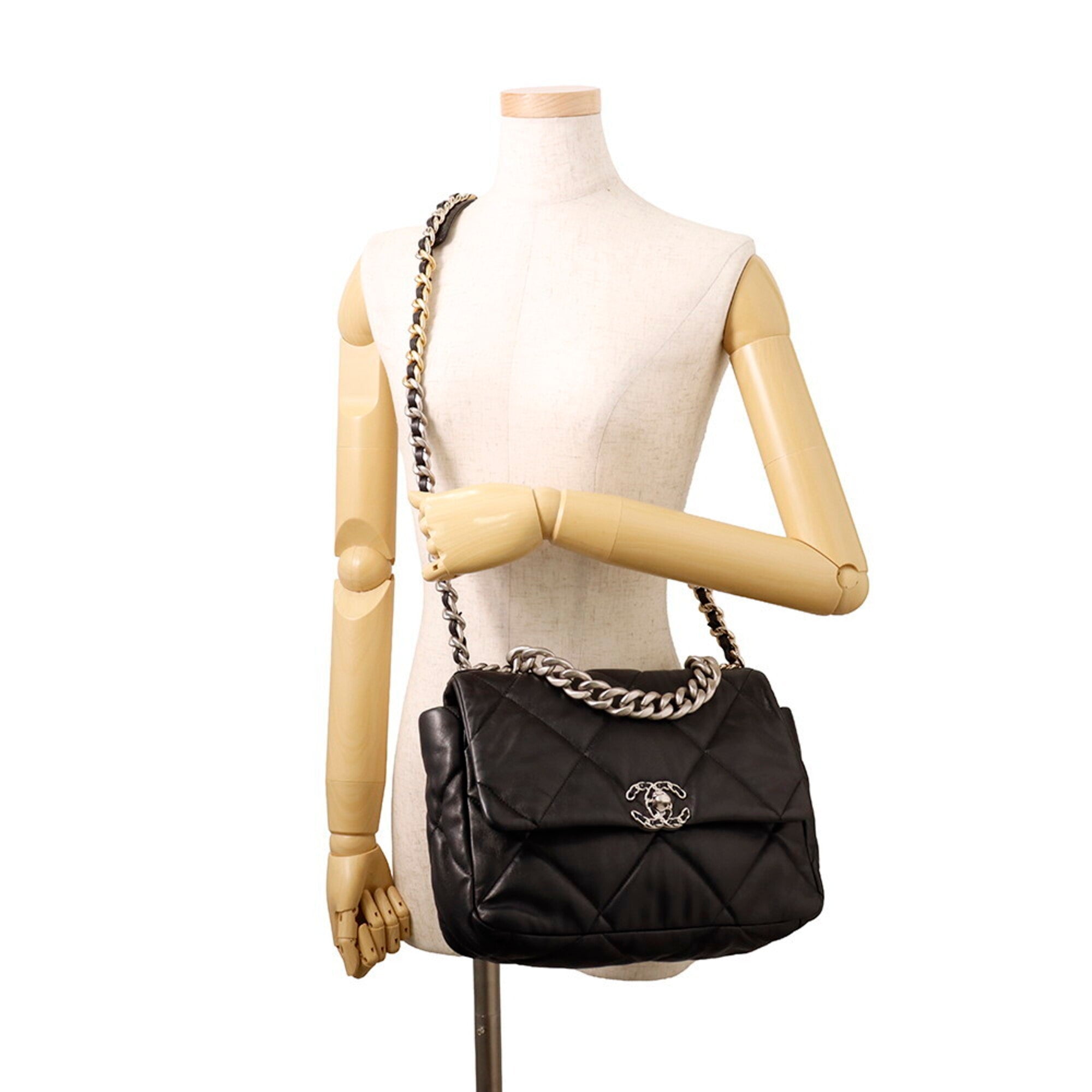 Chanel Chain Shoulder Bag 19 Large Lambskin AS1161 CHANEL Handbag 2-way Black Women's — Like New