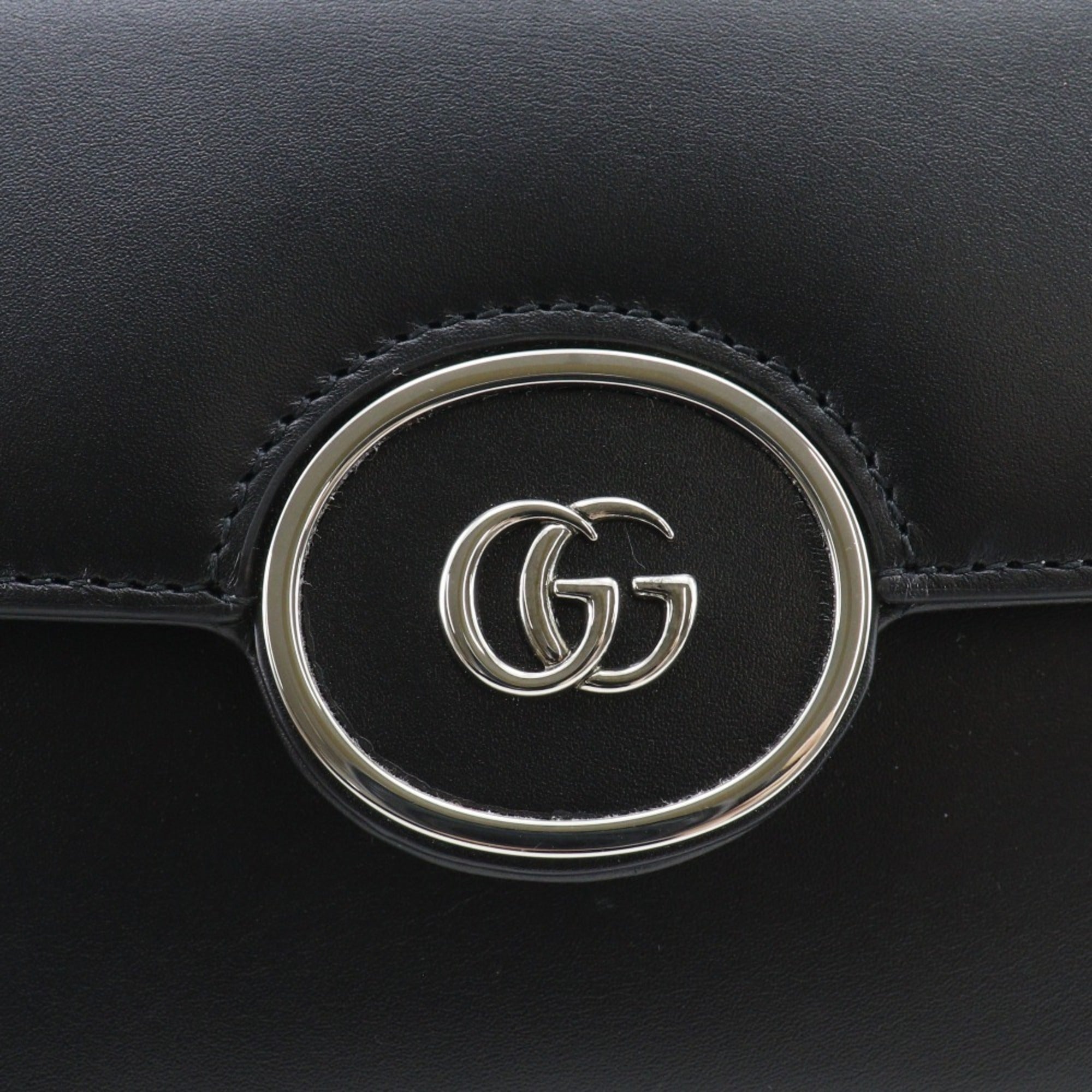 Gucci Petit GG Shoulder Bag, Double G, 2-Way, 739722, Leather, Black, Flap, GG, Women's — Like New