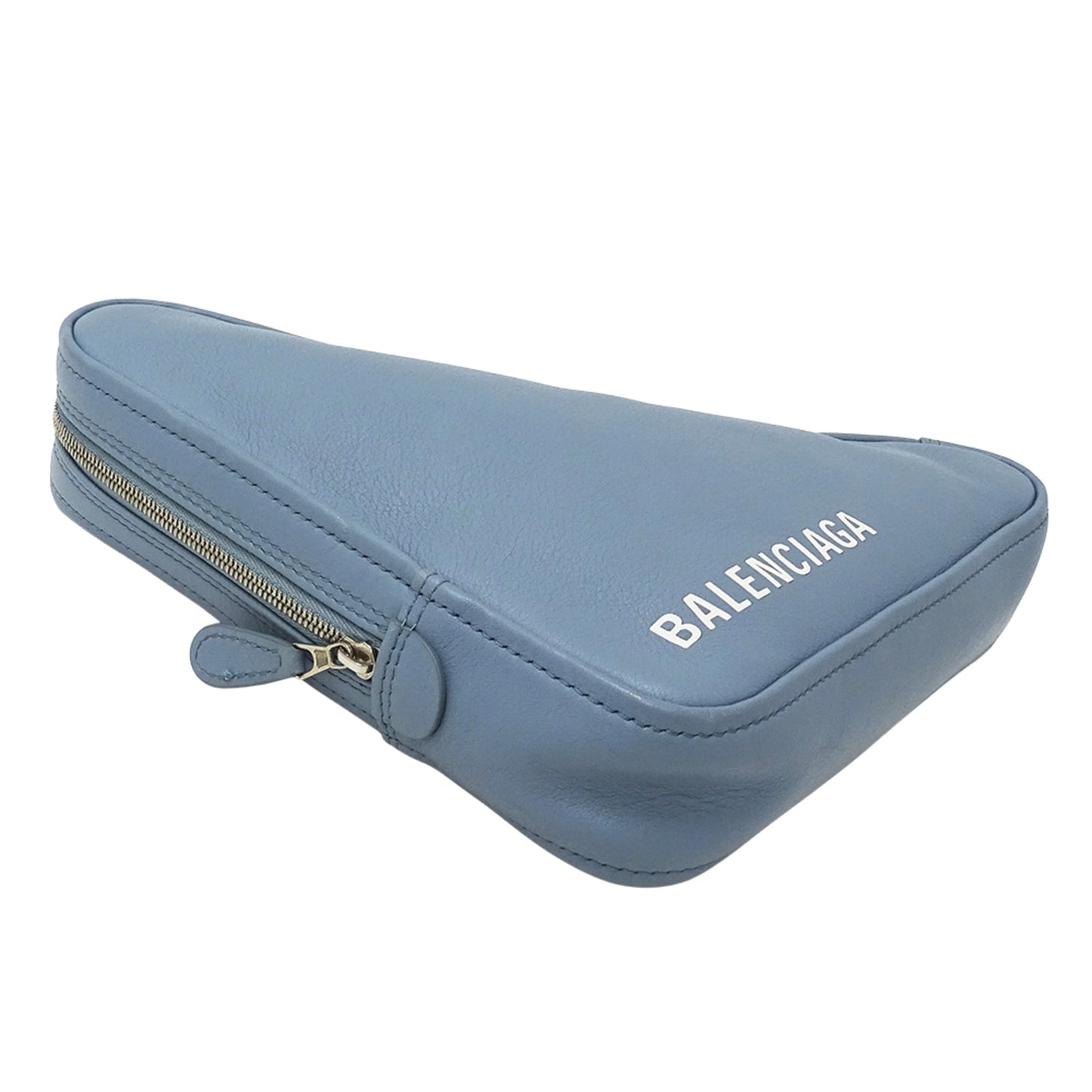 Balenciaga BALENCIAGA Women's Designer Clutch Bag/Second Handbag Leather Light Blue 476976 Triangle