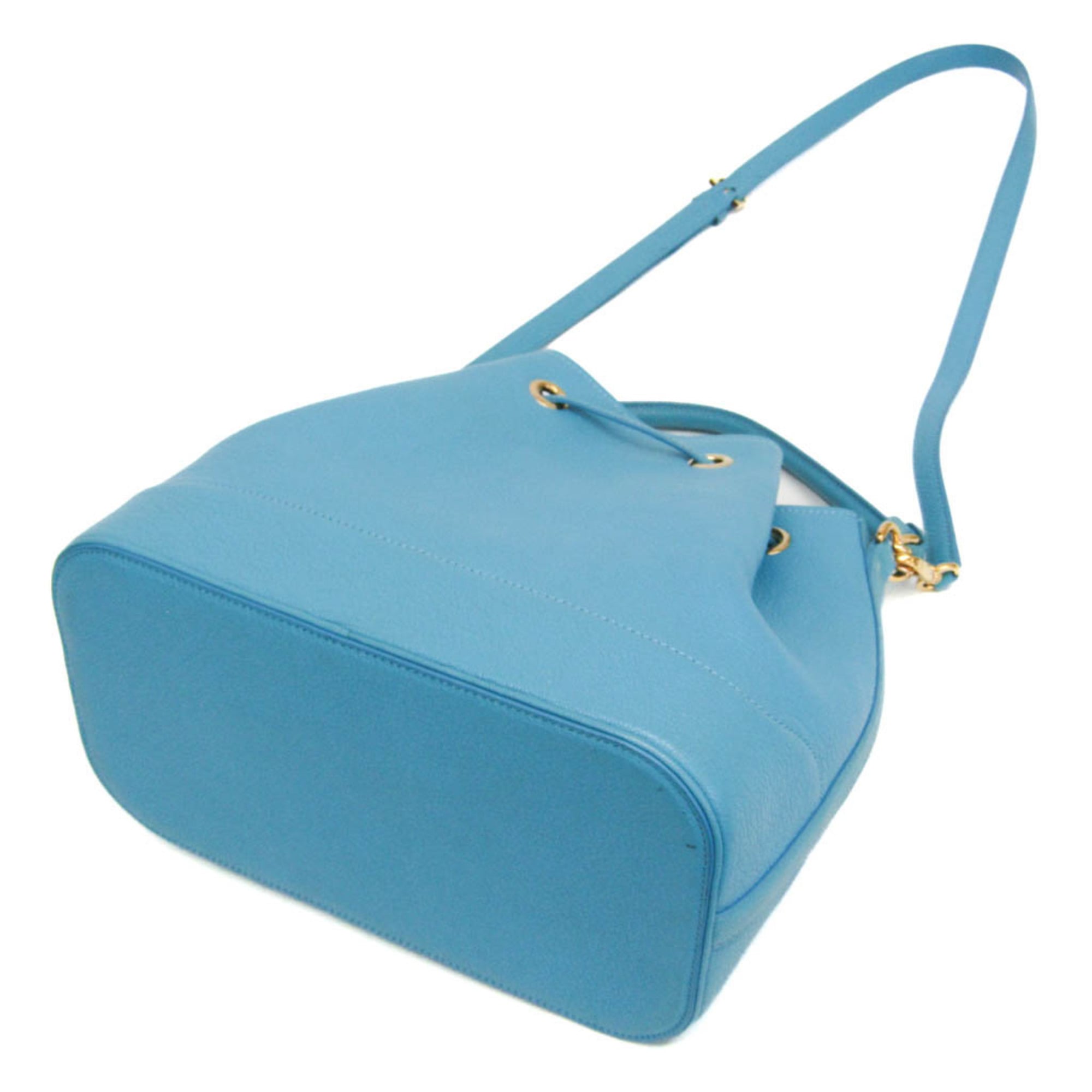 Salvatore Ferragamo Gancini Drawstring Shoulder Bag AU-21 F566 Women's Leather Shoulder Bag Light Blue